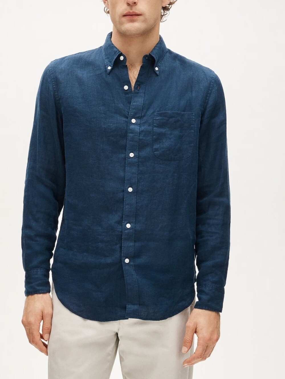 J. Crew Men's Button-Down Linen Shirt in Navy Blue Size M